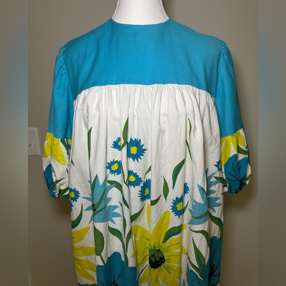 Unique Vintage Handmade Floral Maxi Dress Blue Yellow Boho Cottagecore Prairie - Picture 4 of 16